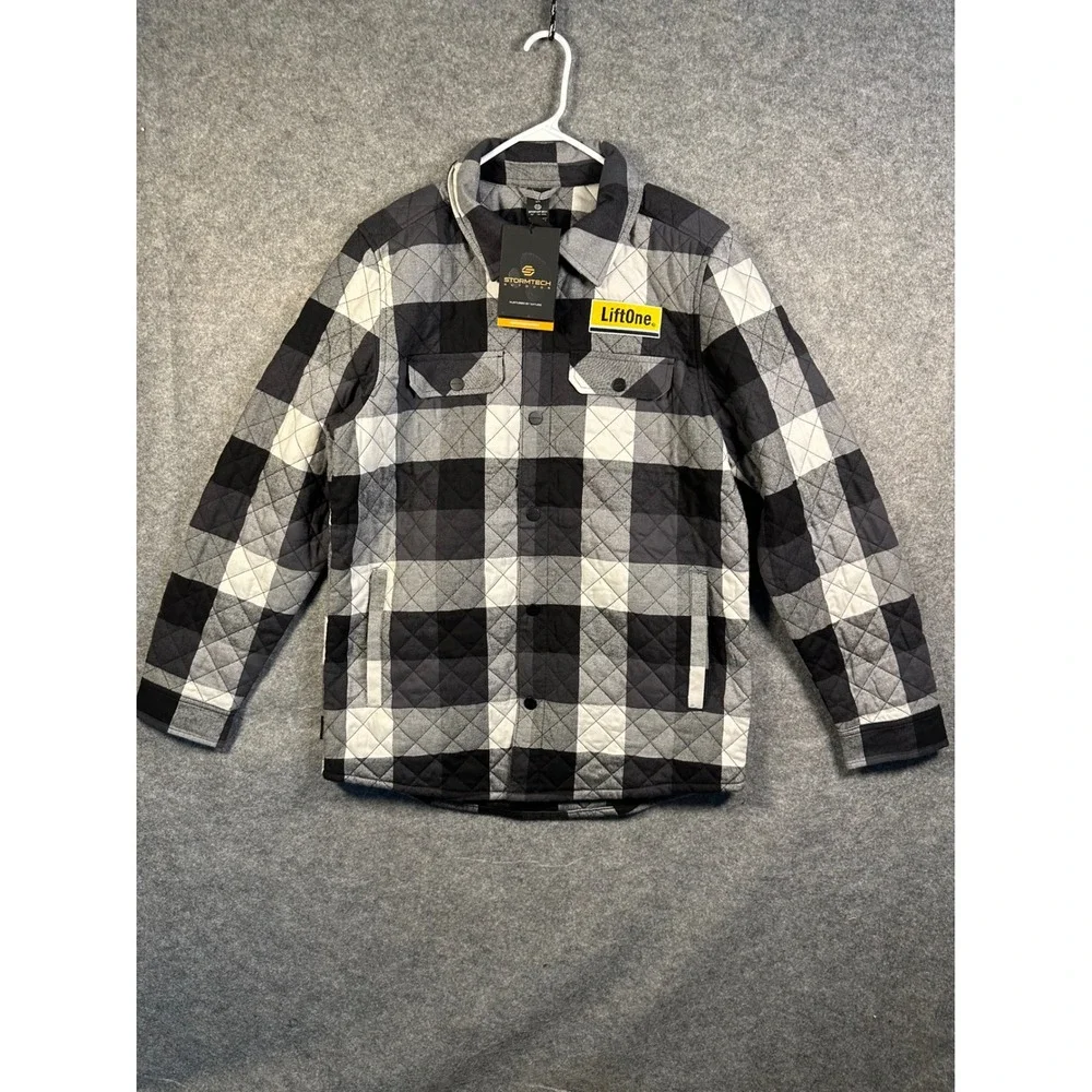 Stormtech Performance Mens Quilted Shirt Jacket Black Grey Plaid QPX-1 Large NWT